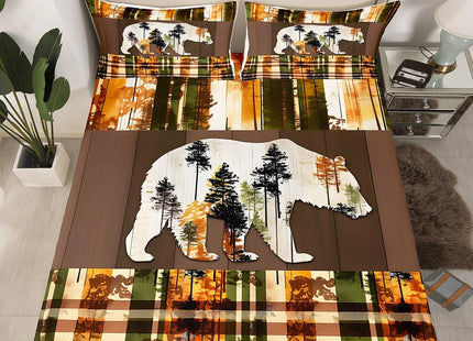 Boho Bear Twin Size Rustic Cabin Lodge Bedding Set for Boys & Girls - Moose & Bear Fitted Sheet, Wild Animal Bed Cover, 2Pcs