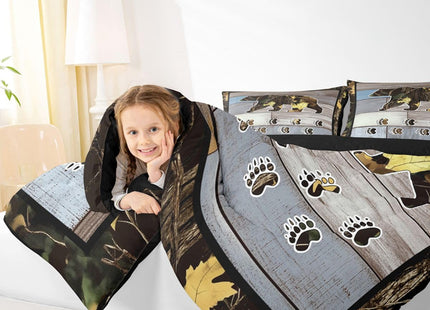 Kids Rustic Bear Comforter Set For Boys Full Farmhouse Barn Door Camo Quilt Bedding Set Camouflage Hunting Theme Down Comforter For Men Woodland Animal Duvet Insert 2 Pillow Cases Blue Gray Green