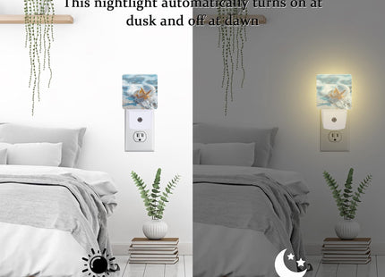 sndheke Starfish Seashell on Beach Night Light Plug into Wall, Summmer Ocean Beach Dusk to Dawn Night Light,0.5w Energy Saving Sleep Friendly Nightlights for Kids Boys Girls Home Decor
