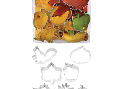 R&M International Autumn Leaf Cookie Cutters, Squirrel, Pumpkin, Acorn, Apple, Ivy, Pin Oak, Maple Leaf, 7-Piece Set
