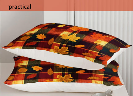 AILONEN Autumn Maple Twin Bedding Set 3 Piece, 1 Duvet Cover + 2 Pillowcases, Burnt Orange Leaves Dark Plaid Checks Golden Foliage for Rustic Cabin Bedroom