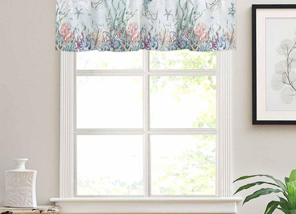 SODIKA Kitchen Curtain Valance for Windows Nautical Theme Seashell Starfish Coral Ocean Blue 1 Panel, 54 x 18 Inch Rod Pocket Valance Window Treatments Short Curtains for Bathroom Bedroom