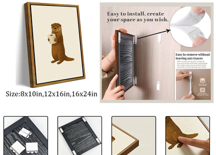 Floating Framed Funny Bathroom Otter Canvas Wall Art, Cute Otter Wall Decor