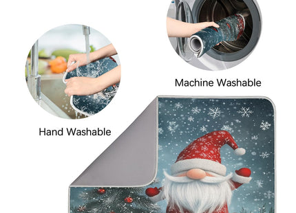 Christmas Dish Drying Mat for Kitchen Counter, Gnome Pine Tree Drying Mats Super Absorbent Microfiber Dishs Pad Coffee Bar Mat Extra Large 18 X 24 Inch