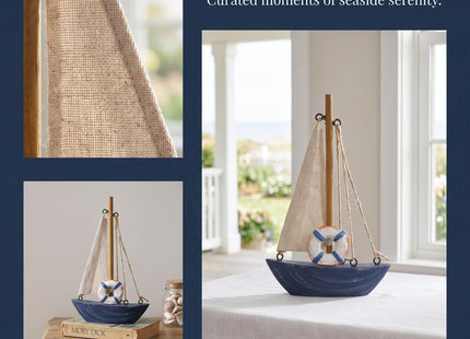 EXCEART Mediterranean Sailboat Ornament Wooden Sailing Model Beach Nautical Decoration for Home Office Tabletop Display 6.8X4.3X1 Inch Lightweight