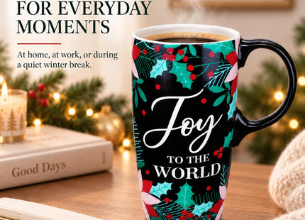 Topadorn 17oz Holly Joy Ceramic Coffee Mug with Lid