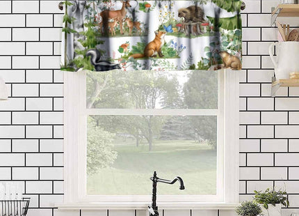 wlsgdsg Forest Animal Valance Curtain for Kids Watercolor Wild Animal Bear Fox Deer Kids Green Woodland Tree Window Treatment Valances Curtains for Boys Living Room Bedroom Nursery 54x18In 1P