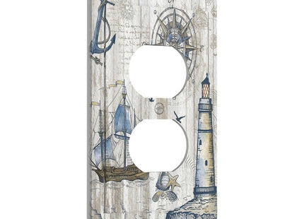 Outlet Cover 1 Gang Nautical Lighthouse Boat Wood Light Switch Cover Single Duplex Wall Plate Covers Switchplate Covers Electrical Faceplate For Country Bedroom Decor