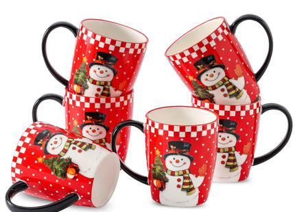 HASENSE Christmas Coffee Mugs Set of 6, 16oz Cups with Snowman Pattern