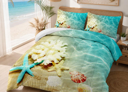 Nttopship Ocean Theme Comforter Set - Twin Size, Kids Bedding with Starfish and Scallops Pattern, All Season Comforter and 2 Pillowcases
