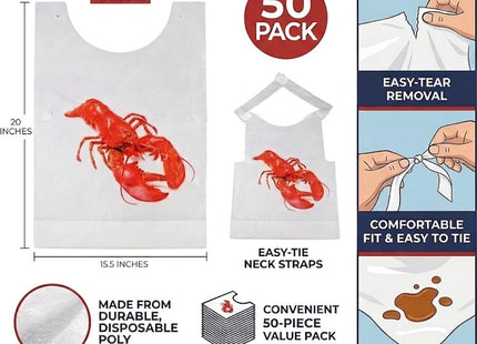 The Baker Celebrations Disposable Plastic Lobster Bibs, 50 Pack