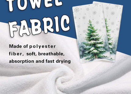 Croar Winter Pine Tree Kitchen Dish Towel, Snowy Snowflake Farmhouse Drying