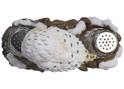 Pacific Giftware Snowy Owl Perching On Tree Branch Spiritual Realistic Decorative Glass Salt and Pepper Shakers Set with Resin Holder
