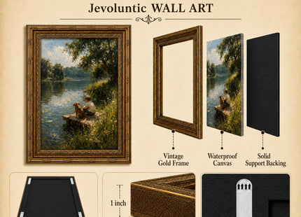 Jevoluntic Boy And Dog Framed Wall Art, Boy Fishing Wall Decor,12 x 16In