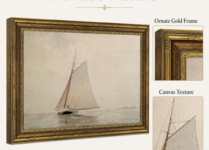 Vintage Gold Framed Sailboat Canvas Wall Art