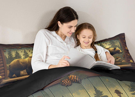 jejeloiu Kids Bear Comforter Twin Size Wild Animal Duvet Quilt for Boys Girls Teens Bedroom Decor Rustic Cabin Country Bedding Set Breathable Soft Lightweight Microfiber Women Men with 1 Pillow Case