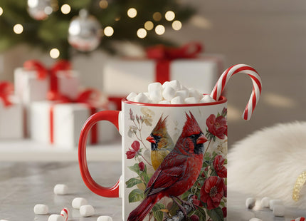 Cardinal Bird Ceramic Coffee Mug, Beautiful Red and Yellow Redbird with Floral Background, Durable Tea Cup for Home, Gift for Nature Lovers,Morning Mug for Hot and Cold Drinks (Cardinal Bird Floral)