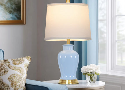 23" Modern Blue Ceramic Table Lamps Set of 2, Coastal Ceramic Lamps for Living Room, Classic Bedside Lamp with Ginger Jar Design, Elegant Bedroom Lamp for Night stand Desk Side End Table Home Decor