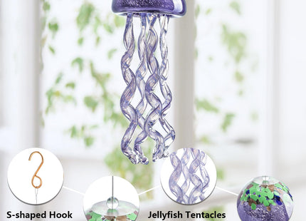 14in Handcrafted Purple Sea Glass Jellyfish Wind Chime Patio Decor