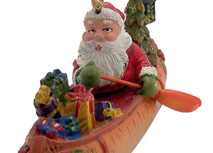 Santa in a Birch Canoe Christmas Ornament, 4 Inches