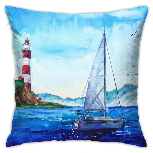 VARUN Throw Pillow Covers Blue Ocean Beach Nautical Sailboat Anchor Lighthouse Design Square Pillowcase for Home Decor Sofa Car Bedroom Pillow case 18x18inch