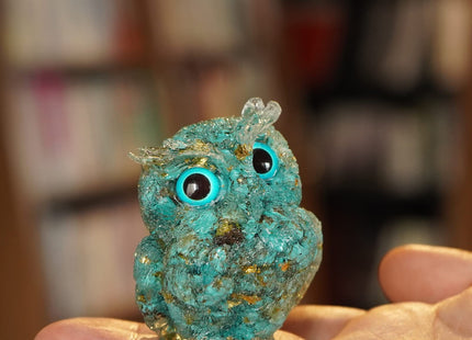 OwMell Owl Statue Tumbled Stone Gemstone Owl Figurine Home Shelf Décor
