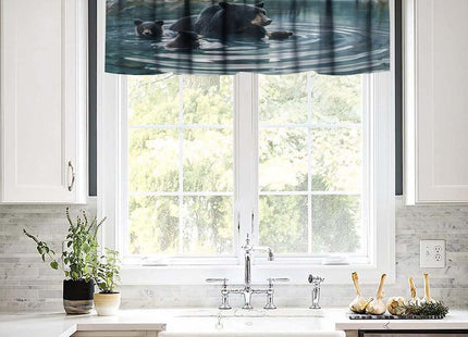 wlsgdsg Rustic Bear Kitchen Valance Curtain Vintage Rustic Cabin Forest Nature River Hunting Black Bear Wildlife Window Treatment Valances Curtains for Living Room Bedroom，54x18Inch 1P