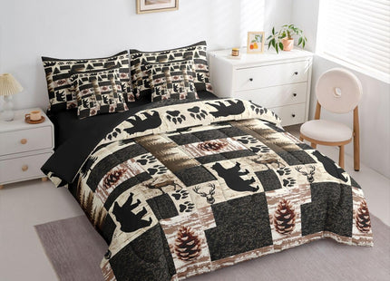 Erosebridal Rustic Cabin Queen Comforter Set with Sheets 7 Piece Western Bear Elk Deer Bed in A Bag Farmhouse Lodge Wildlife Bedding Sets for Men Adults Country Forest Hunting Bed Set Pine Tree Decor