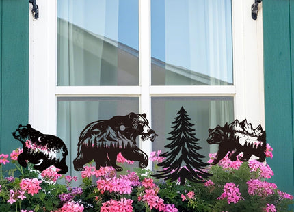 Riletese Bear Garden Stake Outdoor Yard Decor – Set of 4 Metal Black Lawn Ornament, Cute Bear Lover Gift for Women Men, Weather-Resistant Bear Silhouette Statues Yard Art for Patio