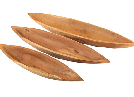 ANDALUCA Teak Wood Hand Carved Canoe Bowls for Home Decor & Kitchen (Set of 3)