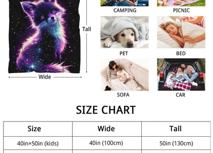 GNEW Fox Blanket for Girls, Cute Galaxy Fox Throw Blankets, Kawaii Fox Gifts for Girls Boys Kids Baby, Fox Lovers Gifts Blanket, Cute Fox Decor, Purple Black Hot Pink Sparkle Starry Stars,80"x60"