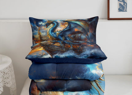 Castle Fairy 3D Dragon Comforter Set Toddler Size Nautical Sailing Boat Bedding Set Fashion Bedroom Decor Western Magical Wildlife Quilt Set for Kids Boys Girls Maritime Adventure Duvet Insert 2Pcs