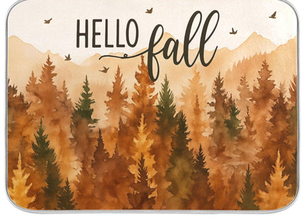 Hello Fall Forest Dish Drying Mat for Kitchen Countertop 18x24 Autumn Pine Tree Large Drying Mat Reusable Quick Dry Dish Sink Mats Easy Clean Decorative Essentials