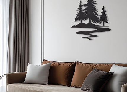 TYLCC Metal Pine Tree Wall Art, Black Rustic Cedar Tree Wall Decor