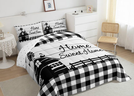 Rustic Cabin Comforter Set Twin Country Farmhouse Bedding Set Black White Buffalo Plaid Check Bedding Comforter Sets For Kids Boys Girls Farm Animal Windmill Quilt Set Western Decor 1 Pillow Case