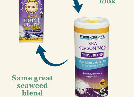 Maine Coast Organic Triple Blend Flakes Shaker 1 oz (1 Pack) - Mix of dulse, laver, and sea lettuce - Natural Umami Flavor - Perfect for Salads, Soups, Snacks - Gluten-Free, Iodine-Rich Seasoning