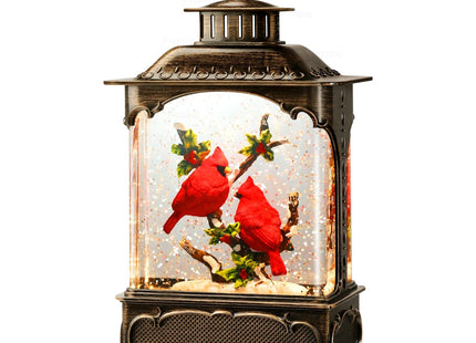 Priddop Cardinal Snow Globe Christmas Decorations Cardinal Gifts Berry Branch USB/Battery Timer Music Glitter Snowfall Lantern 10.2 inch
