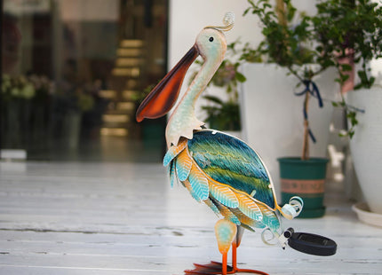 HONGLAND Solar Metal Pelican Statues Garden Sculpture & Statues, Glass Outdoor Pelican Yard Art Coastal Ocean Bird Decor Lawn Ornament for Backyard Porch Patio Decor（19 Inch）