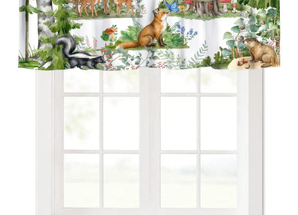 wlsgdsg Forest Animal Valance Curtain for Kids Watercolor Wild Animal Bear Fox Deer Kids Green Woodland Tree Window Treatment Valances Curtains for Boys Living Room Bedroom Nursery 54x18In 1P