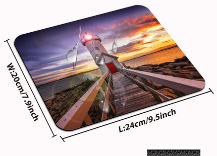 Rustic Old Wood Bridge Lighthouse Mouse Pad, Seascape At Sunset Desk Mat