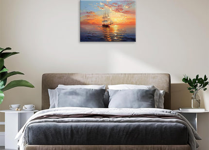 IBTKQSM Sailboat Canvas Nautical Wall Art Boat Ocean Pictures Wall Decor for Bathroom Living Room Bedroom Kitchen Office,Coastal Sunset Print Painting Artwork Decoration 16 x 12 inch