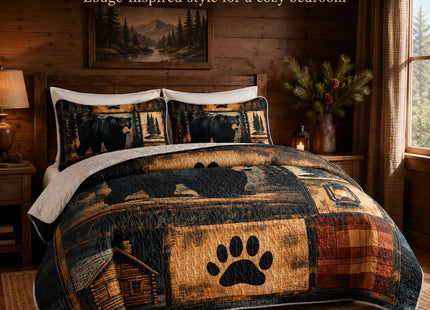 AILONEN Black Bear Quilt Set King Size, Rustic Bear Bedspread Coverlet for Boys Girls Adults with 2 Pillowcases,3-Piece Wildlife Themed Hunting Quilt Bedding Set