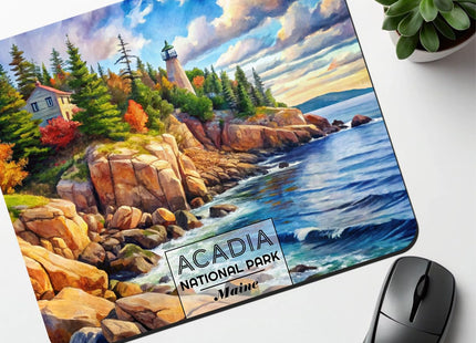 Acadia National Park Maine Watercolor Low Profile Mouse Pad Mat