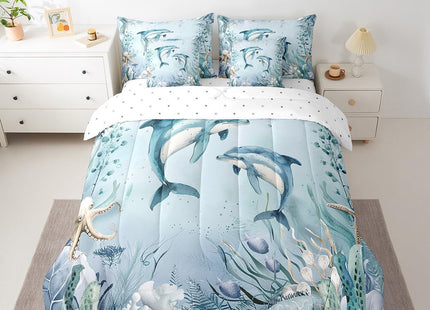 Erosebridal Dolphin Teal Blue Comforter Set 7 Piece Bed in A Bag Twin