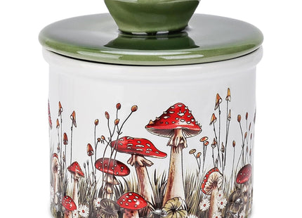 Fungi Fun Mushroom Butter Crock - Airtight Ceramic Butter Container , Red