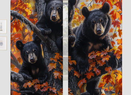 XINBADU Black Bear Blackout Curtains for Girls Boy Home Decor, Rustic Wildlife Bear Animal Tree Art Grommet Thermal Insulated Drapes Darkening Window Curtain for Bedroom Living Room, 84 x 84 Inch
