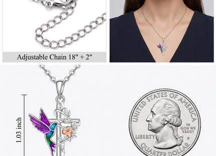 Fenthring Hummingbird Necklace for Women Cross Sterling Silver