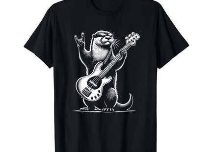 Rock n Roll Otter Playing Guitar Funny Mens Womens Otter T-Shirt, Men, Black, 3X-Large