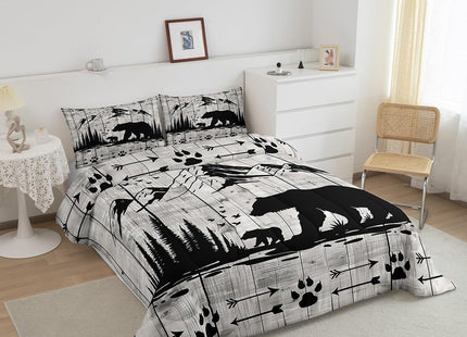 Feelyou Rustic Bear Comforter Set Toddler Size, Wildlife Hunting Theme Quilt Set with 2 Pillowcases, Western Wild Animal Bedding Set 2pcs for Kids Boys Teens Room Decor, Wooden Board Duvet Insert