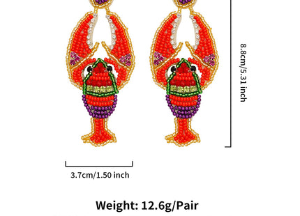 CALORVIA Bohemian Handmade Beaded Lobster Boho Beach Dangle Drop Earrings